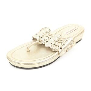 Ali MacGraw Gold Wren Wedge Flip Flop Sandals Size 6.5